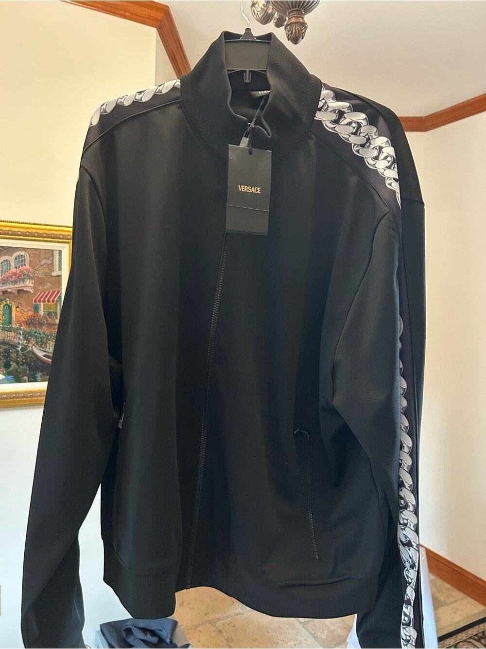 Men's Versace track jacket Silvertone chain-link and Medusa logo shoulders 5XL